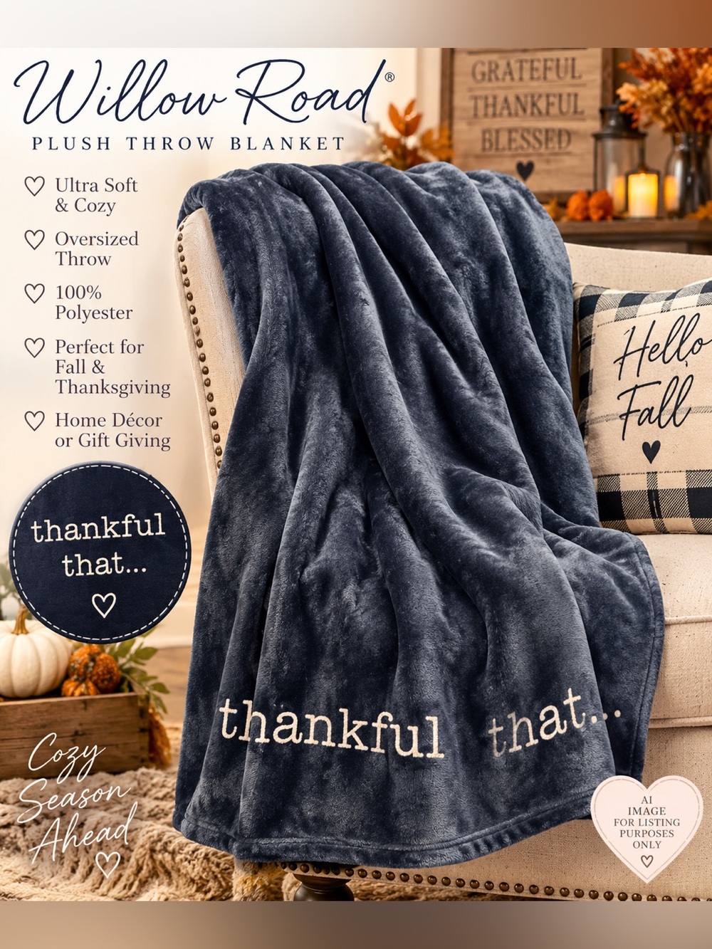 WILLOW ROAD THANKFUL THAT THROW BLANKET